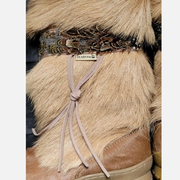 BearPaw KOLA Apres Ski Boots Sz 7 Real Fur Sheepskin Calf Goat Skin Wool Tan - Picture 5 of 16